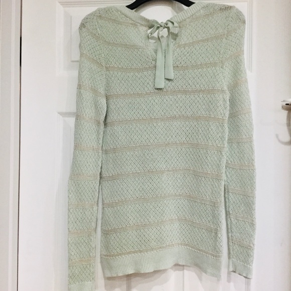 Lauren Conrad soft aqua, gold threads sweater, bow - Picture 3 of 8